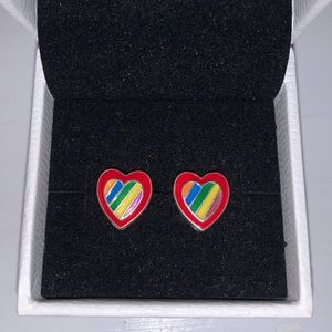 adorable silver rainbow heart earrings